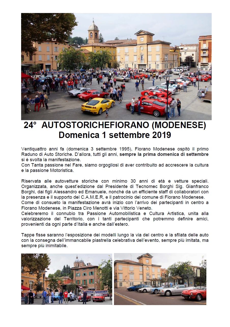 24° Raduno Autostoriche Fiorano (MO) – 1 Settembre 2019